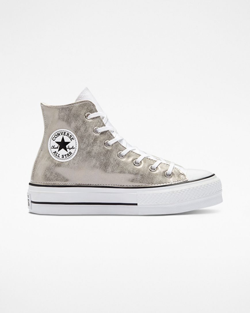 Women\'s Converse Chuck Taylor All Star Lift Metallic Wave High Top Platform Shoes White | AU 04619A